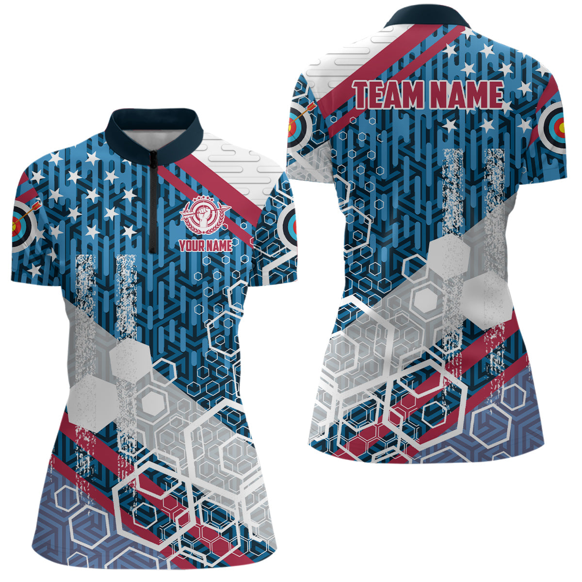Personalized USA Flag Archery Quarter-Zip Shirts For Women Patriotic Archery Shirts TDM0510