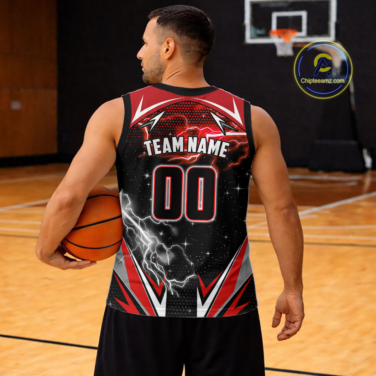 Black And Red Custom Thunder Lightning Basketball Shirt, Best Basketball Jerseys Uniform TDM5671