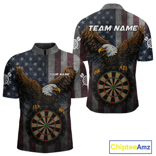 Personalized Grunge American Flag Patriotic Dart Shirts For Men Custom Eagle Darts Team Jersey TDM4191