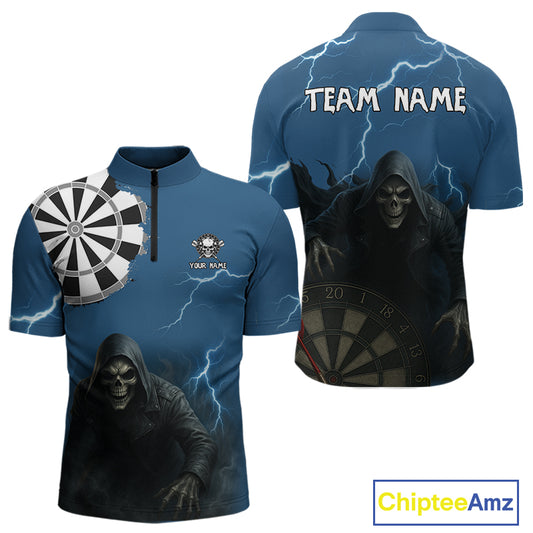 Black And Navy Skeleton Dartboard Darts Shirt For Men - Custom Team & Player Name NYN0351