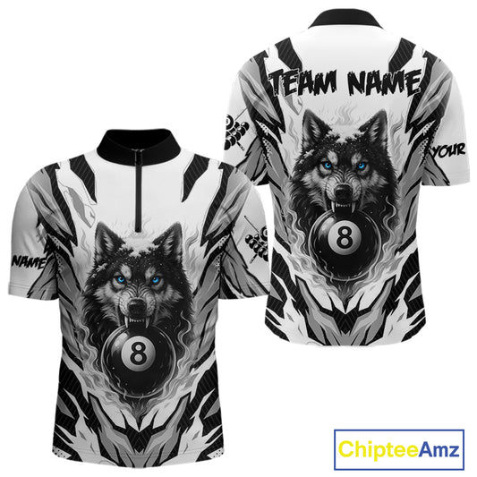 White Black 8 Ball Pool Wolf Billiard Shirts For Men Custom Billiard Jerseys Team Polo & 1/4 Zip TDM4122