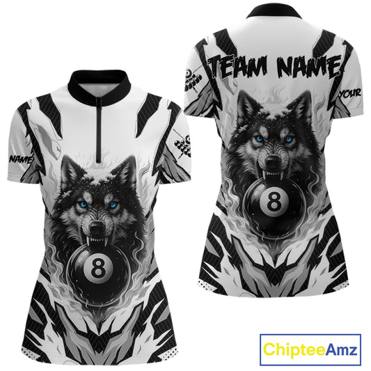 White Black 8 Ball Pool Wolf Billiard Shirts For Women Custom Billiard Jerseys Team Polo & 1/4 Zip TDM4122