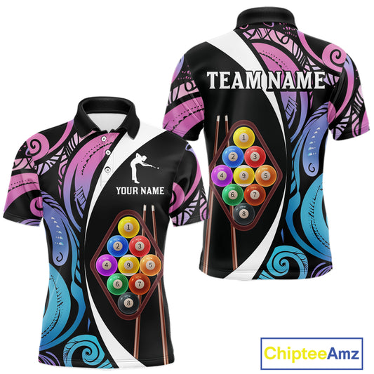Personalized Tribal 9 Ball Billiard Shirt For Men Custom 9 Ball Pool Team Jersey Polo & 1/4 Zip TDM6128