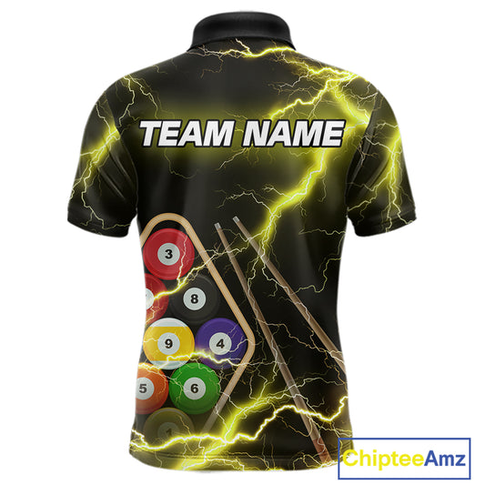 Yellow 9 Ball Thunder Lightning Billiard Shirts For Men Custom Pool Team Jersey Polo & 1/4 Zip TDM5980