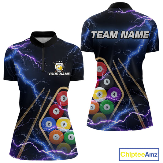 Purple Thunder Lightning 9 Ball Billiard Shirt For Women Custom 9 Ball Team Shirt, Billiards Jerseys TDM5135