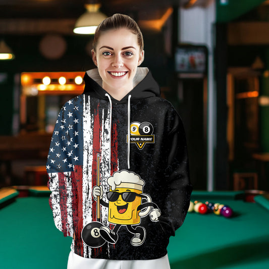 American Flag 8 Ball & 9 Ball Funny Beer Billiard Hoodie For Custom Patriotic Billiard Hoodie Jersey TDM5637
