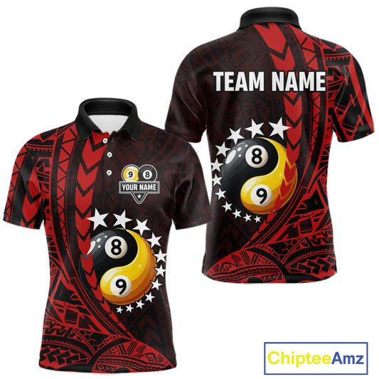 Custom Red Tribal 8 Ball & 9 Ball Yin And Yang Billiard Shirt For Men, Funny Pool Team Jersey TDM5846