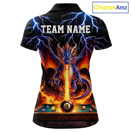 Personalized Dragon 8 Ball Fire Billiard Shirt For Women Custom Pool Team Jersey Polo & 1/4 Zip TDM6334