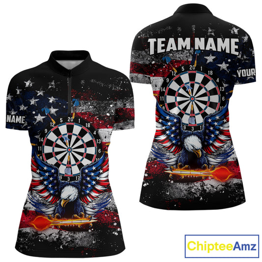 Personalized Dartboard Eagle American Flag Darts Shirt For Women, Patriotic Darts Team Jersey TDM5225