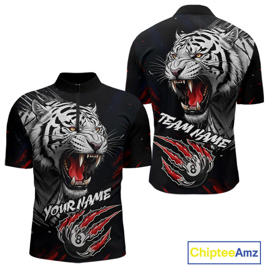 Personalized Tiger 8 Ball Pool Billiard Shirt For Men, Billiard Team Jersey Polo & 1/4 Zip |Red TDM5495