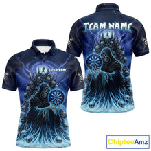 Load image into Gallery viewer, Personalized Blue Grim Reaper Darts Jersey For Men Custom Skull Dart Team Polo & Quarter Zip Shirt TDM5058