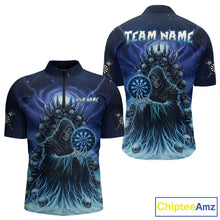 Load image into Gallery viewer, Personalized Blue Grim Reaper Darts Jersey For Men Custom Skull Dart Team Polo & Quarter Zip Shirt TDM5058