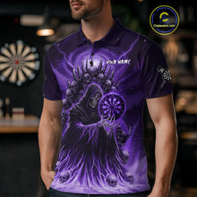 Load image into Gallery viewer, Personalized Purple Grim Reaper Darts Jersey For Men Custom Skull Darts Team Polo & Quarter Zip  TDM5059