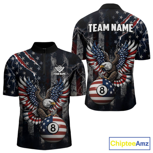Grunge American Flag Eagle Patriotic Billiard Shirt For Men Custom 8 Ball Pool Team Jersey TDM5379