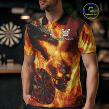 Load image into Gallery viewer, Personalized Orange Flaming Dragon And Skull Darts Shirt For Men Custom 3D Fire Darts Team Jersey TDM4958