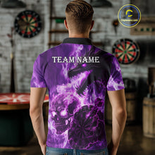 Load image into Gallery viewer, Personalized Purple Flaming Dragon And Skull Darts Shirt For Men Custom 3D Fire Darts Team Jersey TDM4959