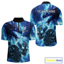 Load image into Gallery viewer, Personalized Blue Flaming Dragon And Skull Darts Shirt For Men Custom 3D Fire Darts Team Jersey TDM4960