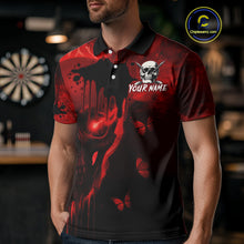 Load image into Gallery viewer, Black And Red Grunge Skull Butterflies Darts Shirt For Men Custom Darts Jersey Team Polo & 1/4 Zip TDM4992