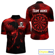 Load image into Gallery viewer, Black And Red Grunge Skull Butterflies Darts Shirt For Men Custom Darts Jersey Team Polo & 1/4 Zip TDM4992
