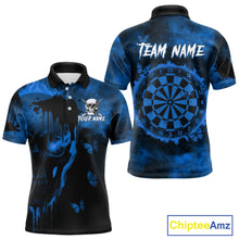 Load image into Gallery viewer, Black And Blue Grunge Skull Butterflies Darts Shirt For Men Custom Dart Jersey Team Polo & 1/4 Zip TDM4993