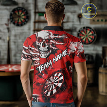 Load image into Gallery viewer, Personalized Red Grunge Skull Darts Shirt For Men Custom Darts Team Jersey Polo & Quarter Zip TDM5028