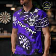 Load image into Gallery viewer, Personalized Purple Grunge Skull Darts Shirt For Men Custom Darts Team Jersey Polo & Quarter Zip TDM5030