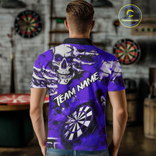 Load image into Gallery viewer, Personalized Purple Grunge Skull Darts Shirt For Men Custom Darts Team Jersey Polo & Quarter Zip TDM5030