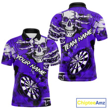 Load image into Gallery viewer, Personalized Purple Grunge Skull Darts Shirt For Men Custom Darts Team Jersey Polo & Quarter Zip TDM5030