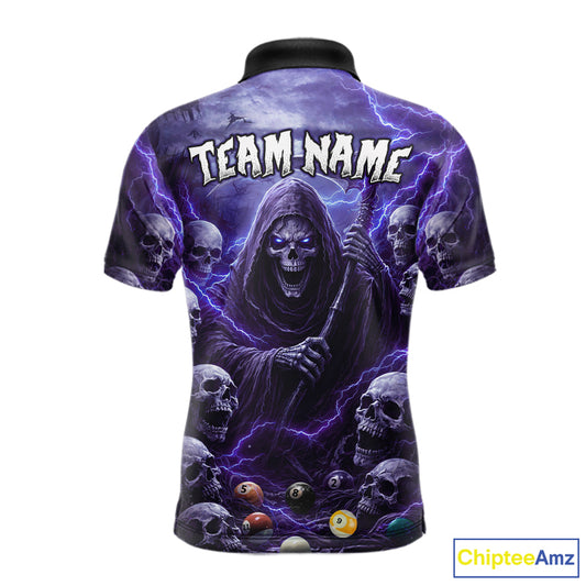 Purple Grim Reaper Lightning Billiard Shirt For Men Custom Skull Pool Team Jersey Polo & 1/4 Zip TDM5964