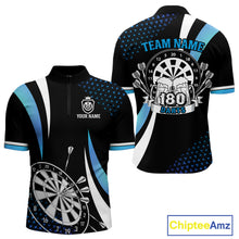 Load image into Gallery viewer, Funny Black And Blue 180 Darts Shirt For Men Custom Dartboard Jersey Team Polo & Quarter Zip TDM5088