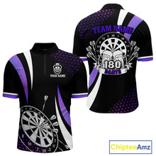Load image into Gallery viewer, Funny Black And Purple 180 Darts Shirt For Men Custom Dartboard Jersey Team Polo & Quarter Zip TDM5090