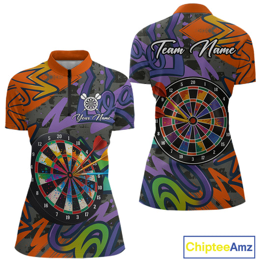 Funny Colorful Dartboard Graffiti Style Darts Shirt For Women Custom Darts Jersey, Darts Gifts TDM4901