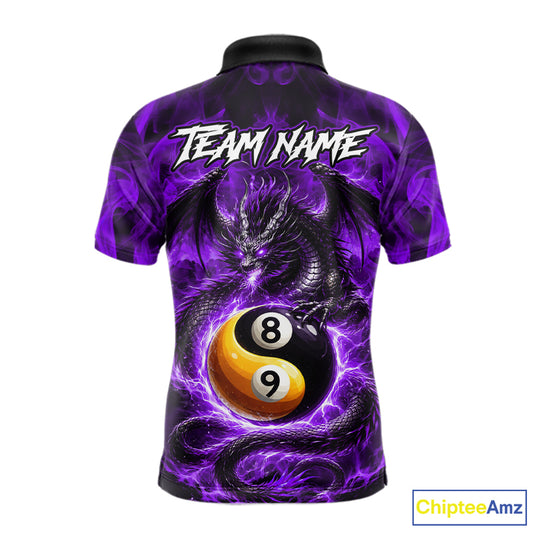 Purple 8 Ball & 9 Ball Fire Yin And Yang Dragon Billiard Shirt For Men Custom Pool Team Jersey TDM5843