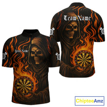 Load image into Gallery viewer, Personalized Flaming Grim Reaper Darts Shirt For Men Custom Dart Jersey Funny Halloween Dart Gift TDM4909