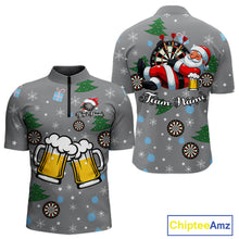 Load image into Gallery viewer, Funny Santa And Beer Christmas Darts Polo & 1/4 Zip For Men Custom Xmas Darts Shirt, Darts Gift TDM4911