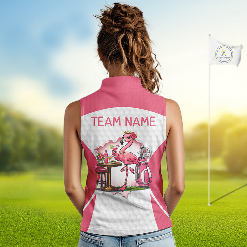 Womens Funny Golf Shirts Pub Flamingo Golf Clothing Custom Golf Team Sleeveless Polo, Golf Upf Shirts NYN2997
