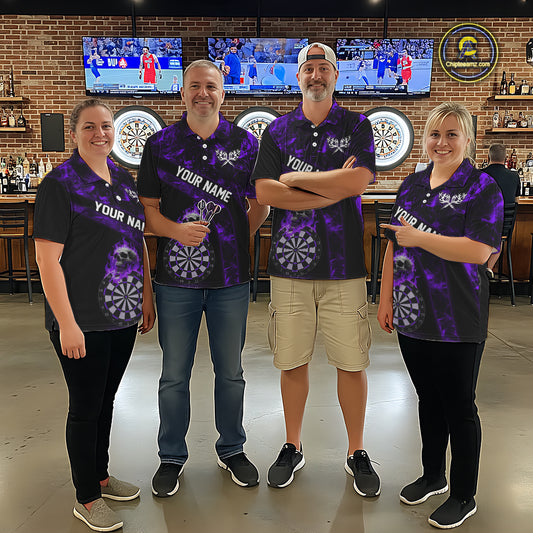 Custom Black & Purple Flaming Skull Darts Quarter-Zip Shirt For Women Skull Dart League Jerseys NYN2170