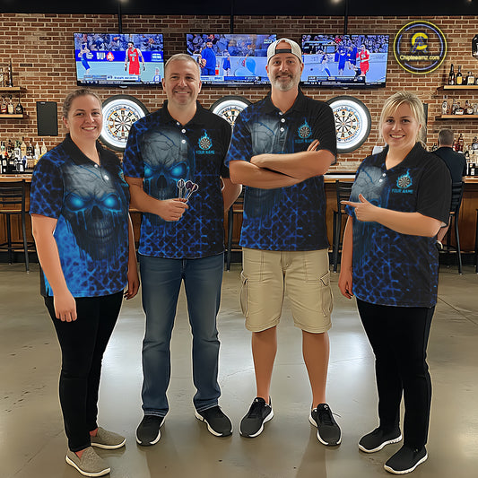Custom Blue Dripping Skull Darts Quarter-Zip Shirt For Women Fire Flame Skull Dart League Jerseys NYN2173