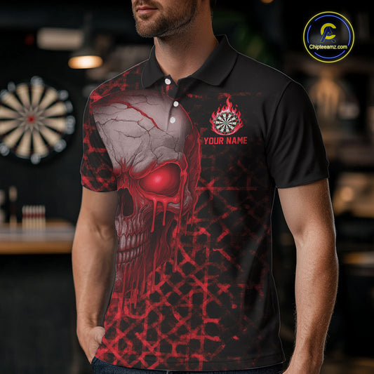 Custom Red Dripping Skull Darts Polo Shirt For Men Fire Flame Skull Dart League Jerseys NYN2175