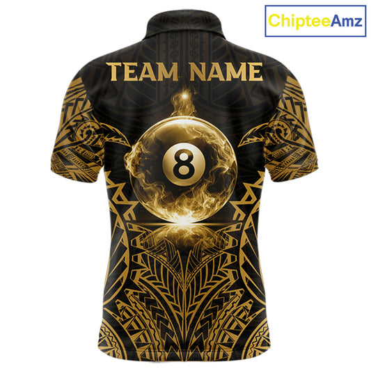Gold Tribal Smoke 8 Ball Pool Men Polo & 1/4-Zip Shirt Personalized 3D Ball Billiard Gifts NYN2427