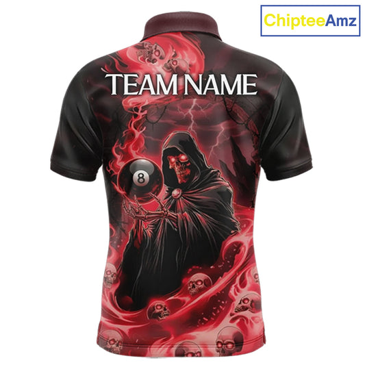 Grim Reaper Red Flames 8 Ball Pool Men Polo & 1/4-Zip Shirt Personalized Skull Billiard Gifts NYN2433