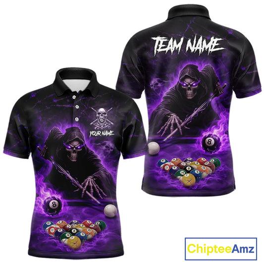 Grim Reaper Plays Billiard Pool Men Billiard Shirts Custom Flame Skull 8 Ball Billiard Team Attire NYN3017