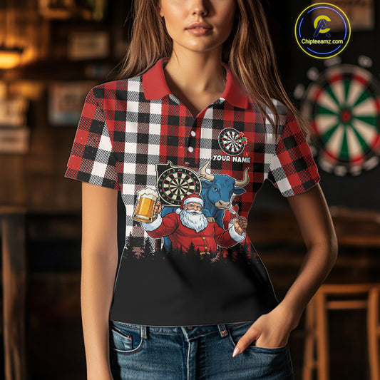 Custom Funny Santa & Bull Beer Dartboard Christmas Women Darts Polo Shirt Xmas Dart Jerseys NYN1913