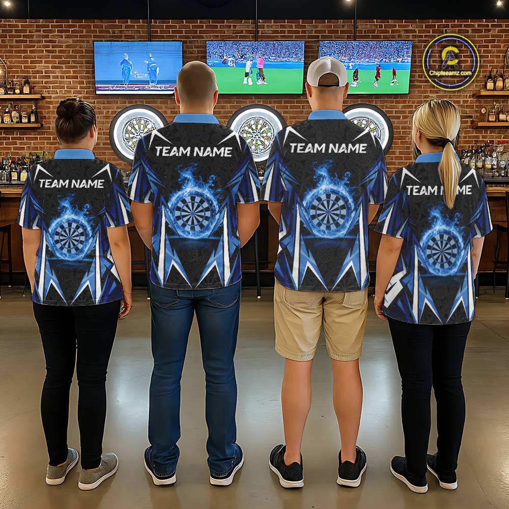 Black And Blue Flames Dartboard Women Darts 1/4-Zip Shirts Custom Fire Flame Dart Team Jerseys NYN2445