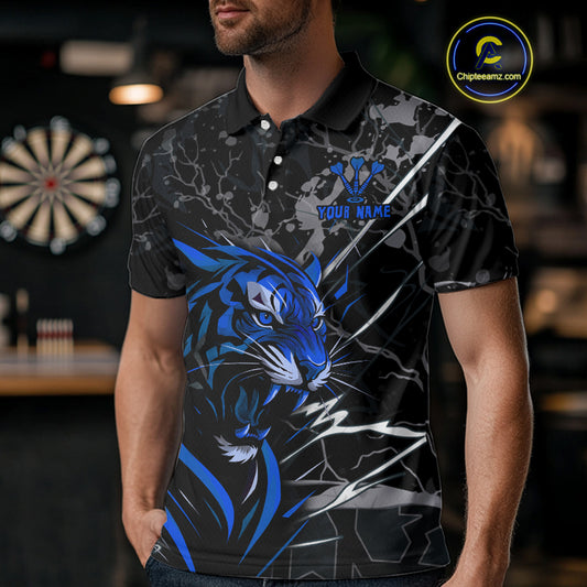 Men's Polo Dart Shirt Blue Fierce Tiger Dartboard Personalized Darts Jerseys Outfits NYN1016