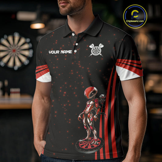 Custom Red Alien Dartboards Dart Polo Shirts For Men Outfits Alien Dart Team Jerseys NYN1022