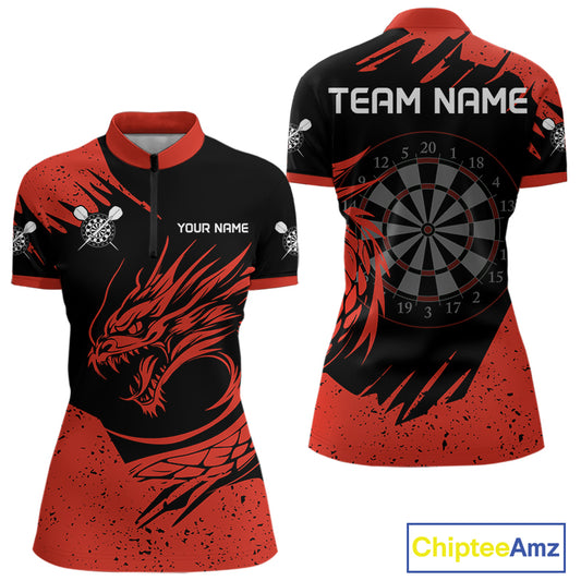 Women's Dart Team Jersey Featuring A Blood Dragon And Red Dartboard, Darts Jersey NYN0271