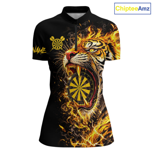 Yellow Horror Tiger Fire Flame Dartboard Custom Women Darts Polo League Shirts Dart Jerseys NYN2838