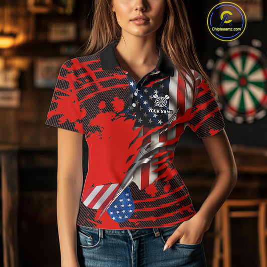 Custom American Flag Dart Arrow Black & Red Dart Women Polo Shirt Patriotic Dart Jerseys NYN1626