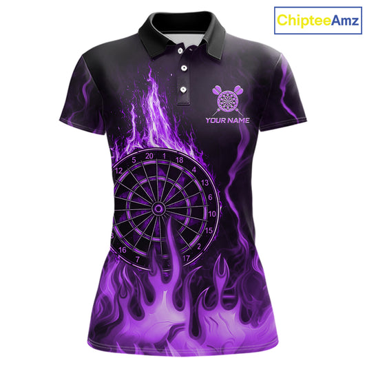 Personalized Dart Shirts For Women Custom Purple Dartboard Flame Team League Darter Jerseys NYN2849